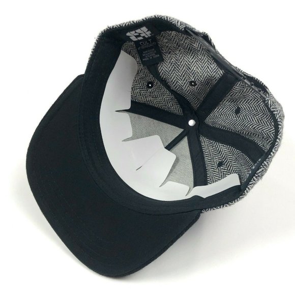 Cult Of Individuality Black White Wool Herringbone Snapback Baseball Hat Cap - Picture 6 of 8
